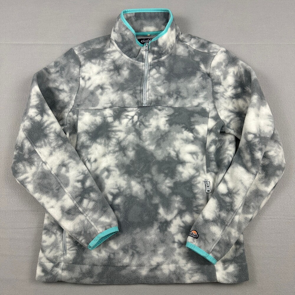 Chubbies Sweater Men Medium Grey Tie Dye 1/4 Zip Fleece Pullover Pockets M